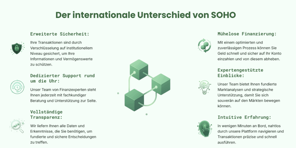 Sicherheitsarchitektur und funktionale Unterschiede der Soho-International-Plattform