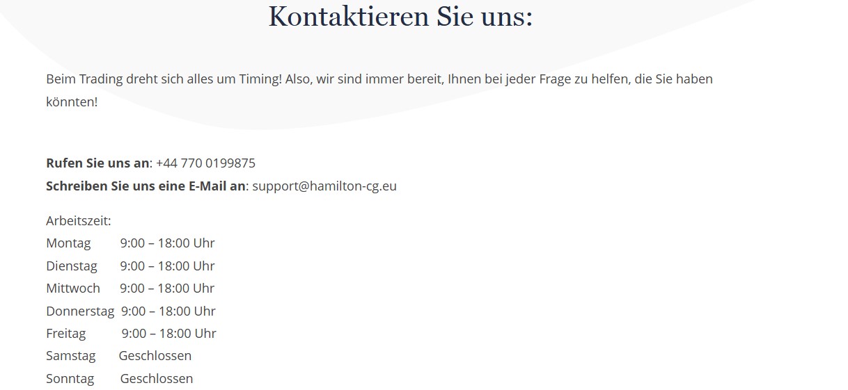 Hamilton Consulting Group Customer Support
