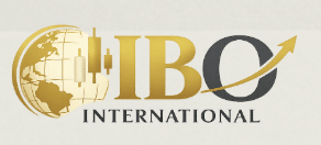 Offizielles Logo von IBO International mit stilisierter Weltkugel, Finanzgrafiken und goldenem Design